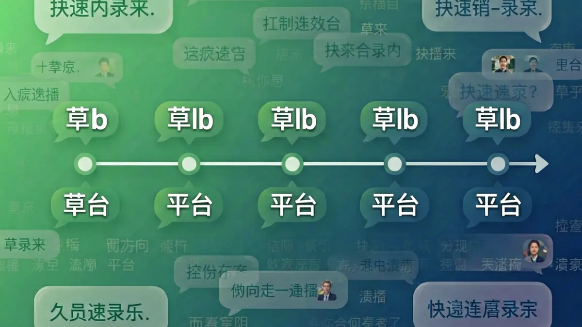一张展示网络流行语演变脉络的示意图，背景是密密麻麻的中文弹幕和聊天气泡，中央突出显示草b这个词的演变路径